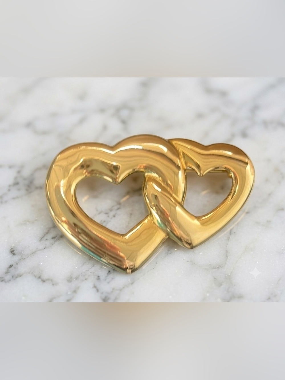 Vintage Gold Tone Bubble Double Heart Brooch 90s